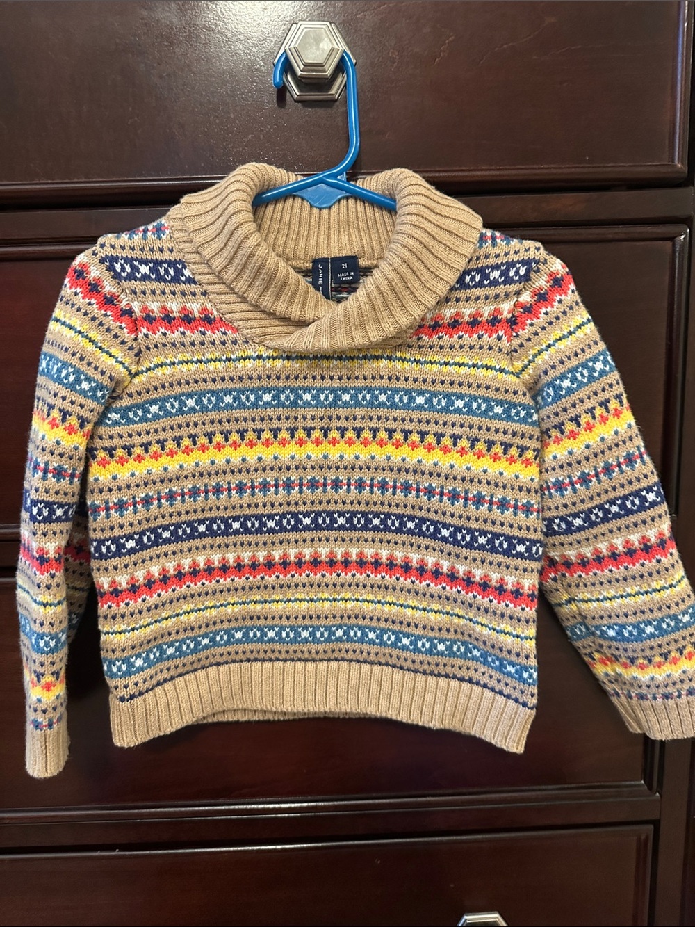 Janie and Jack Tan Fair Isle Cowl Neck Sweater 2T